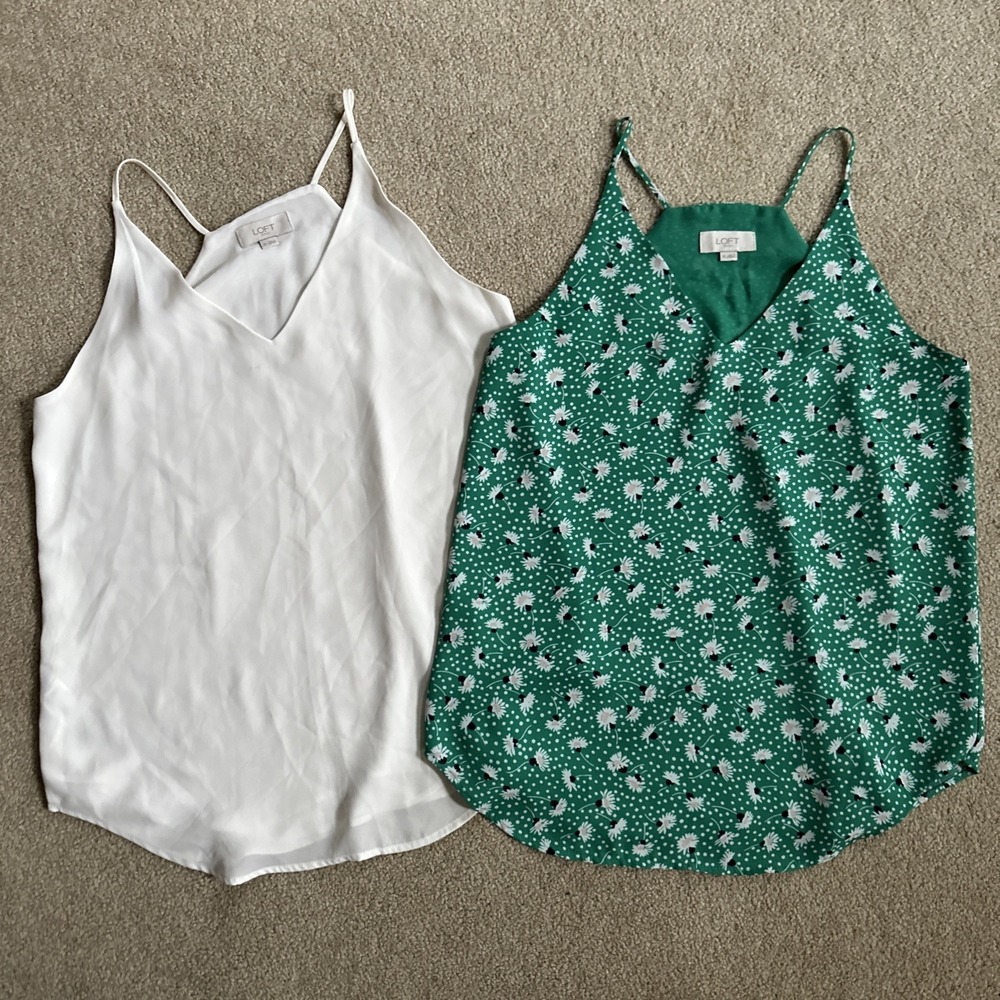 LOFT Outlet Tank Top XS‎ Green Floral Cami Lined V Neck Sleeveless Lot - Outlet